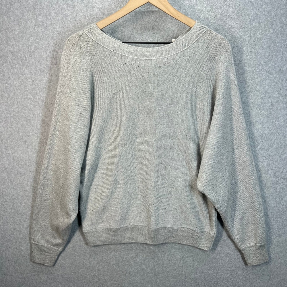 Lafayette 148 New York Cashmere Silk Metallic Tie Back Sweater Gray Medium KC04